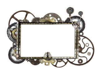 Poster - Metallic frame with vintage machine gears and cogwheel