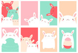 Fototapeta Pokój dzieciecy - Set of Easter banner with cute rabbits