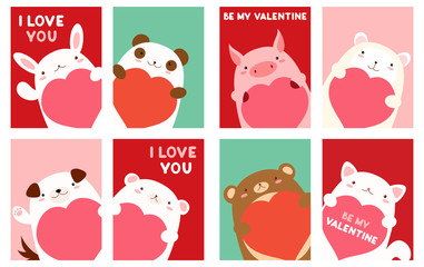 Wall Mural - Valentine banner with cute animals