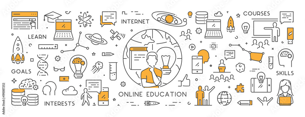 Vector line banner for online education Stock Vector | Adobe Stock