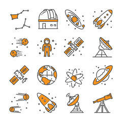Wall Mural - vector linear icon set for astronomy