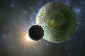 Wall Mural - fantasy universe illustration, unknown alien planet, 3d illustration