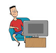 © Tatyana - Young man watching TV, sitting in a chair. Vector illustration, isolated on white background.