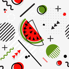 Wall Mural - Trendy seamless, Memphis style watermelon geometric pattern , vector