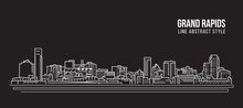 Cityscape Building Line Art Vector Illustration Design - Grand Rapids City