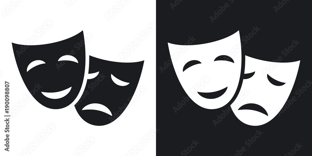 Vector theatrical masks icon. Two-tone version on black and white background - obrazy, fototapety, plakaty 