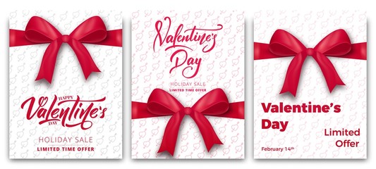Valentines Day. Set of posters for Valentine's sale, promo etc. Trendy posters with script lettering and typography