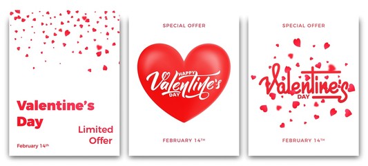 Valentines Day. Set of posters for Valentine's sale, promo etc. Trendy posters with script lettering and typography