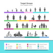 Target groups vector infographic with demography people icons