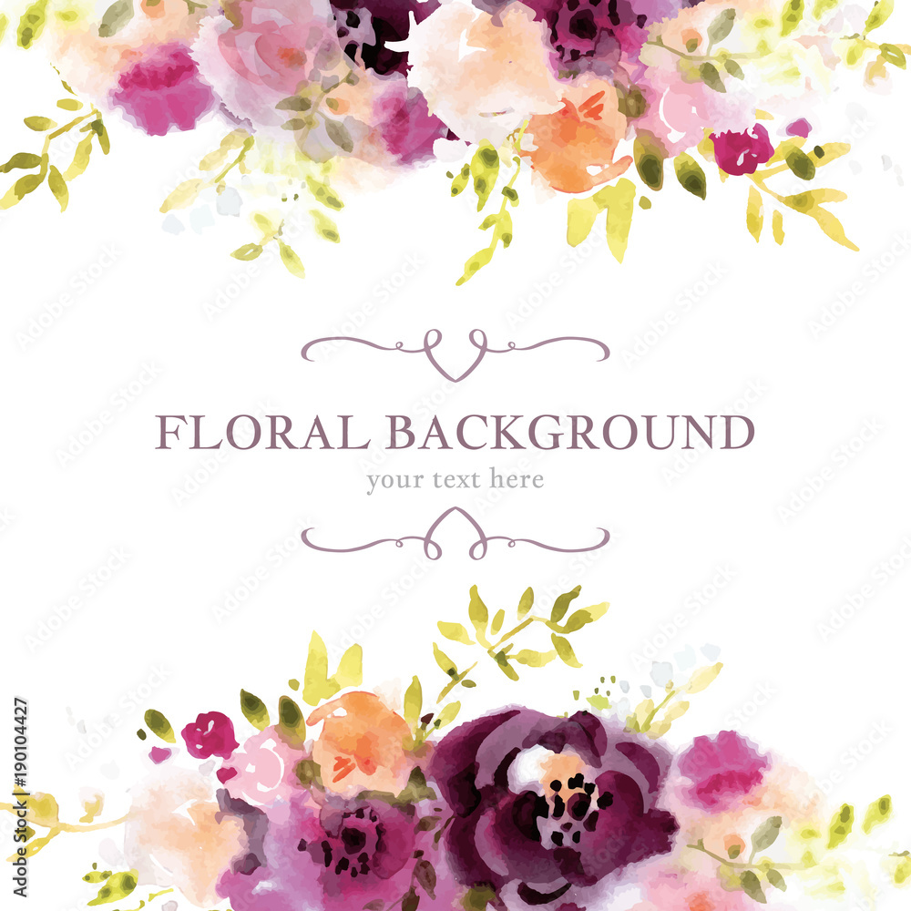 Watercolor floral background template - obrazy, fototapety, plakaty 