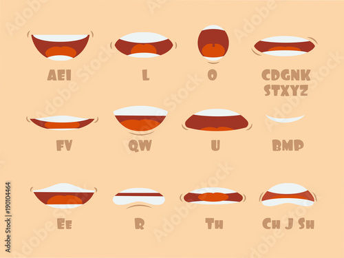 Fotografía Cartoon talking mouth and lips expressions vector animations poses