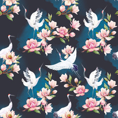 Wall Mural - Watercolor crane pattern