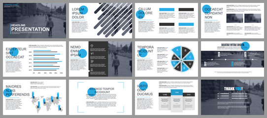 Aufkleber - Blue and black business presentation slides templates from infographic elements. Can be used for presentation, flyer and leaflet, brochure, marketing, advertising, annual report, banner, booklet.