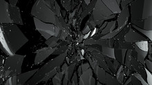 Pieces Of Broken Or Cracked Glass On Black