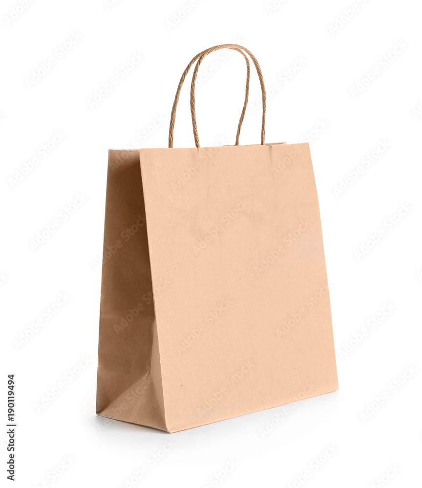 Paper bag on white background. Mockup for design