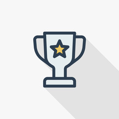 Wall Mural - golden star, silver trophy cup thin line flat color icon. linear vector illustration. pictogram isol