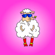 Fashionable lamb in red boots and blue glasses. Glamor. Vector drawing. Illustration