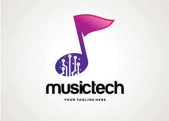 Poster - Music Tech Logo Template Design Vector, Design Concept, Creative Symbol