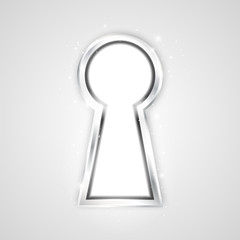 Abstract metal shiny keyhole on gray background