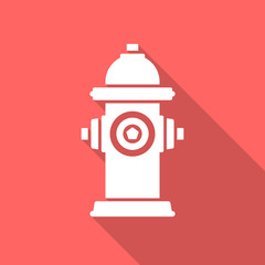 Wall Mural - Fire hydrant icon with long shadow. Flat design style. Fire hydrant simple silhouette. Modern, minimalist icon in stylish colors. Web site page and mobile app design vector element.