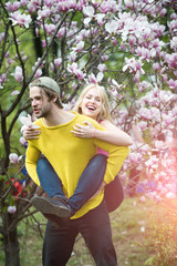 Wall Mural - Man and woman in spring, easter.