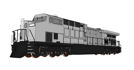 Modern diesel railway locomotive with great power and strength for moving long and heavy railroad train. Vector illustration with outline stroke lines.