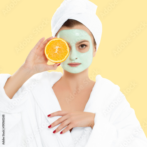 Download Beautiful Woman With Clay Mask On Pastel Yellow Background Beauty And Spa Buy This Stock Photo And Explore Similar Images At Adobe Stock Adobe Stock PSD Mockup Templates
