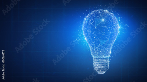 Fotomural Polygon idea light bulb on blockchain technology network hud background