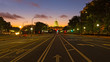 US Capitol building at dawn as seen from Pennsylvania Avenue. Colorful sunrise along Pennsylvania Avenue in Washington DC.