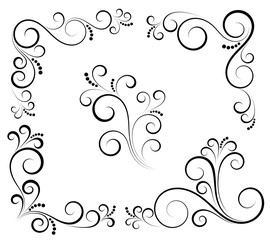 Wall Mural - Black and white vectore curl florish vignette 