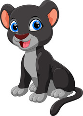 Wall Mural - Cute black panther sitting cartoon isolated on white background