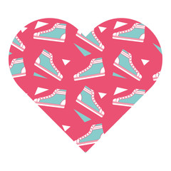 Poster - pattern shape heart with classic sneakers retro vector illustration pink background