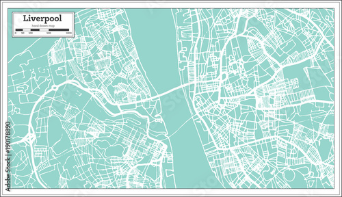 Cuadros en Lienzo Liverpool England City Map in Retro Style. Outline Map.