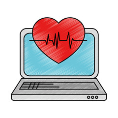 Poster - laptop computer with heart cardio vector illustration design