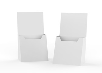 Blank brochure holder on isolated white background, 3d illustration