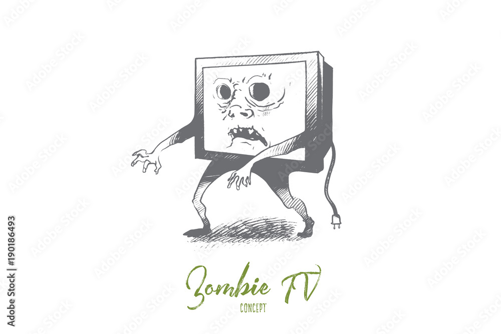 Stock-Vektorgrafik „Zombie TV concept. Hand drawn media zombie person ...