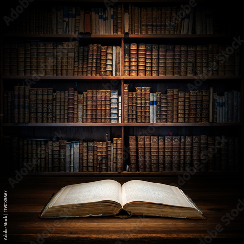 Open Old Book On A Bookshelf Background Selective Focus Buy