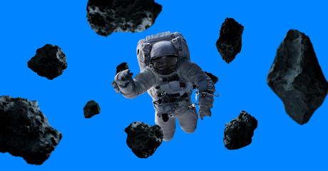 Wall Mural - astronaut isolated on blue background 3d rendering elements of this image furnished by nasa