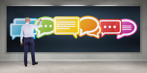 Wall Mural - businessman using social network interface on a board 3d rendering