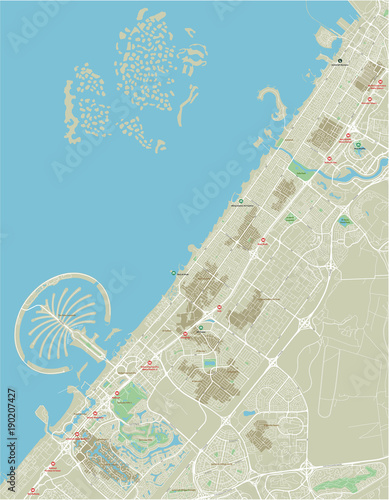 Fotografía Vector city map of Dubai with well organized separated layers.