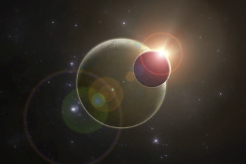 Wall Mural - deep space fantasy solar system, scifi 3d space illustration