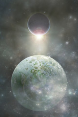 Wall Mural - deep space fantasy solar system, scifi 3d space illustration