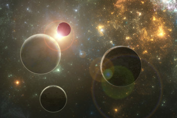 Wall Mural - deep space fantasy solar system, scifi 3d space illustration