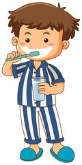 Boy in pajamas brushing teeth