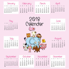 2018 Calendar Template With Cute Animals