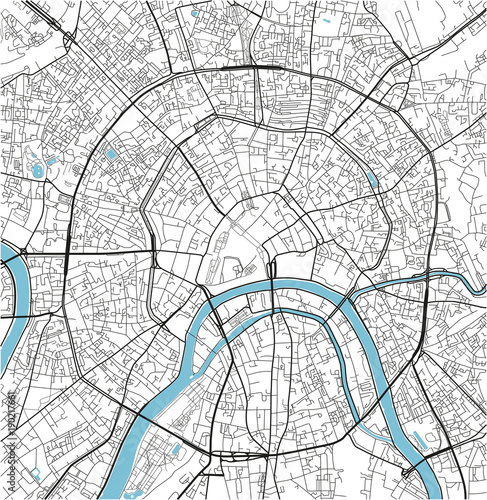 Fotomural Black and white vector city map of Moscow with well organized separated layers