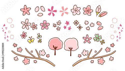 かわいい桜の手描き風アイコンセット カラー Stock Vector Adobe Stock