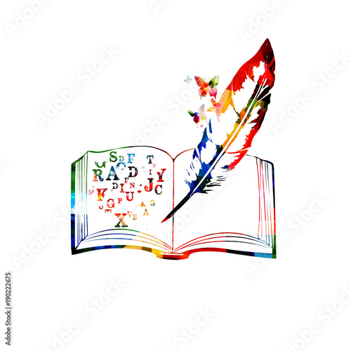 Colorful open book with alphabet letters vector ...