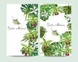 Vertical banners with exotic tropical flowers and leaves on white background.