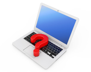 Fototapete - Computer Online Help Information Concept. Red Question Mark over Laptop Keyboard. 3d Rendering